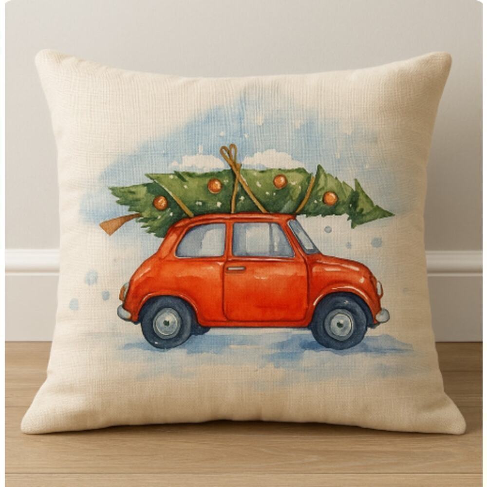 Christmas Car Throw Pillow Cover – 17x17 - New